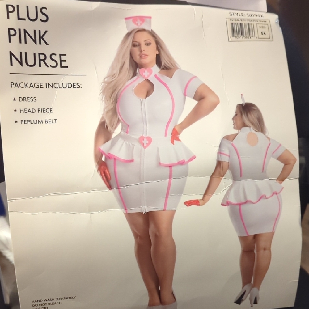 5X - Nurse Costume Pink/White  Vinyl Costume Plus Size 5x